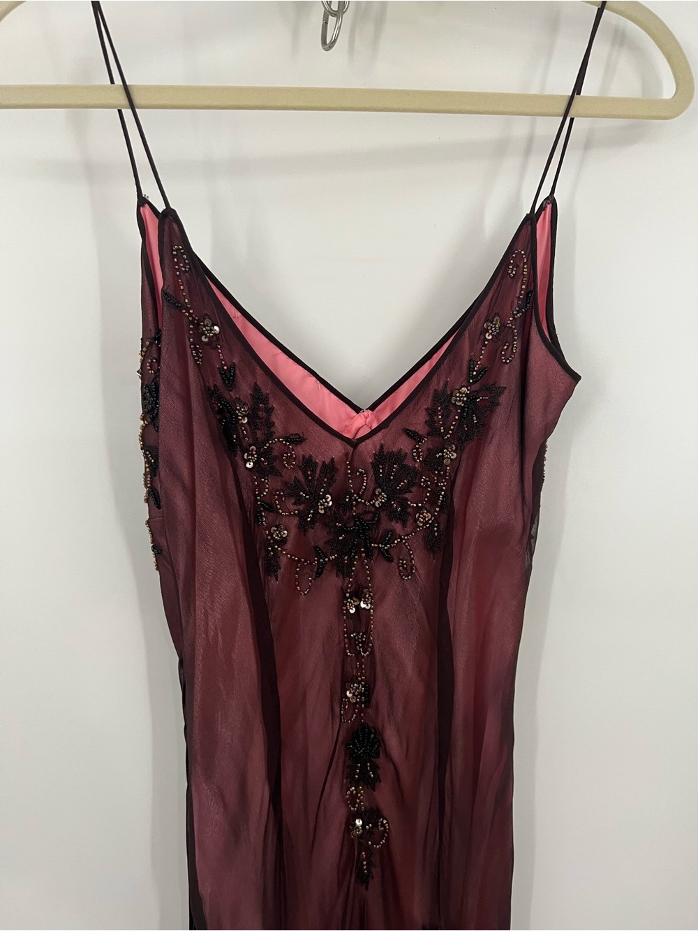 Vintage Adrianna Papell Boutique Evening Whimsigoth Beaded V-Neck Silk Maxi Gown - Picture 5 of 12